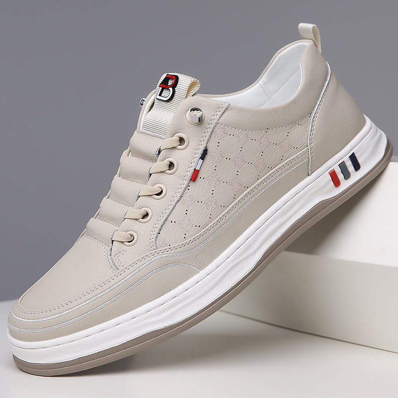 Men's Manual Stitching Male Youth Versatile White Leather Shoes