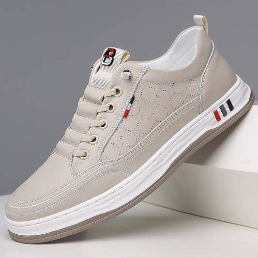 Men's Manual Stitching Male Youth Versatile White Leather Shoes