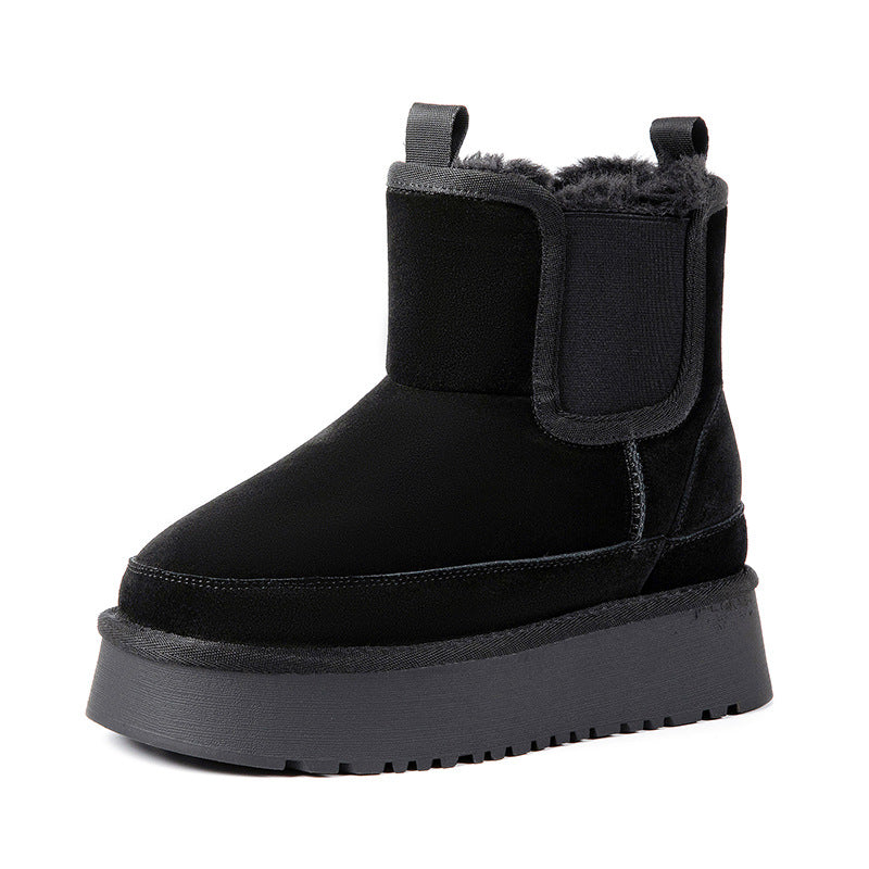 Women's Integrated Hidden Platform Muffin Cotton Real With Fleece Snow Boots