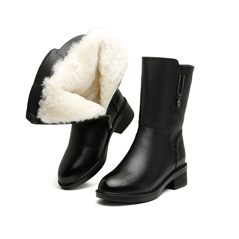 Women's Flat Soft Bottom Mid Fur One Snow Boots