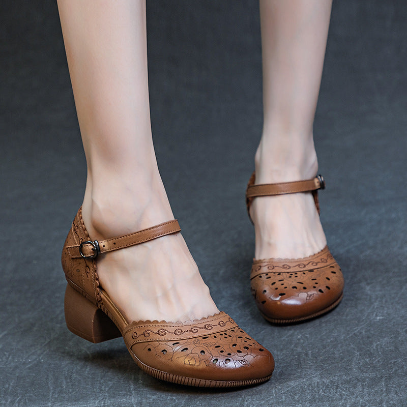 Women's Soft Bottom Top Layer Cowhide Chinese Heels