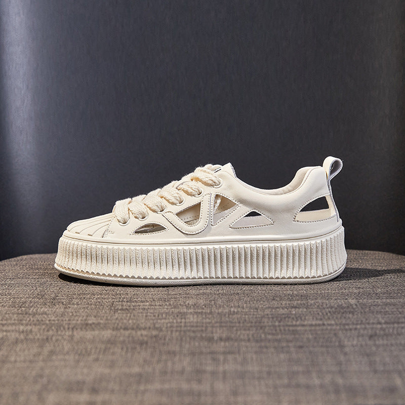 Women's Shell Toe Authentic Hollow Out Platform Biscuit Shape Casual Shoes