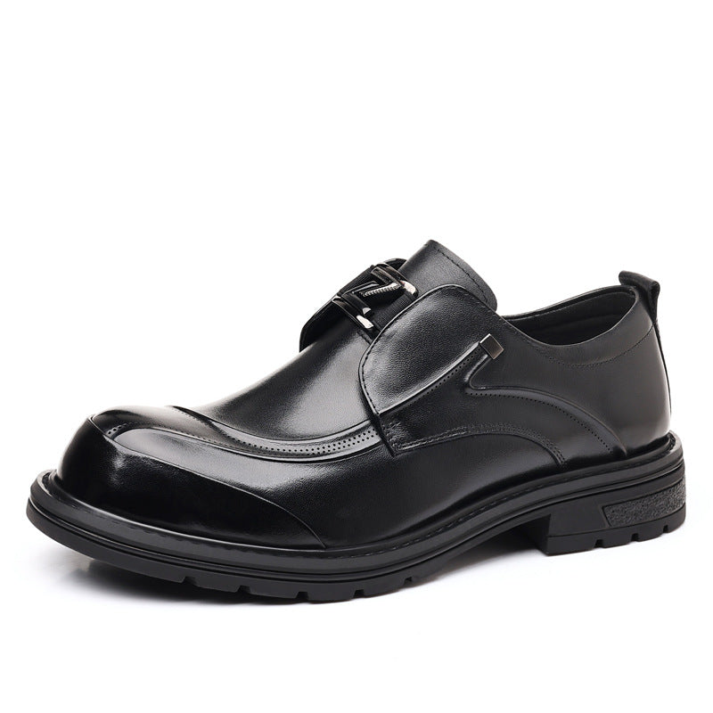 Men's Big Toe Thick Bottom Top Layer Leather Shoes