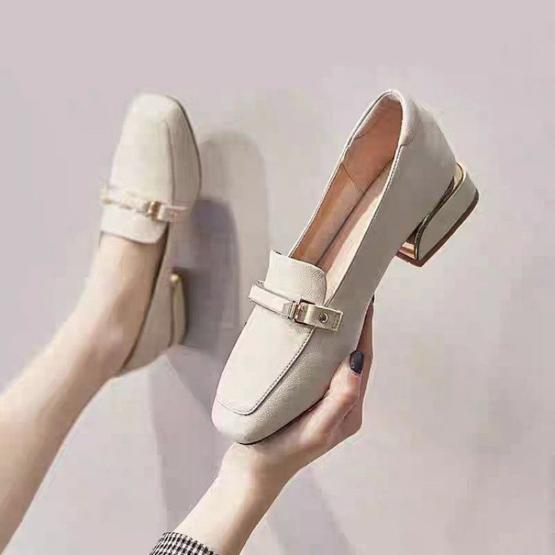 Women's Pumps Chunky Square Toe Mid British Style Loafers