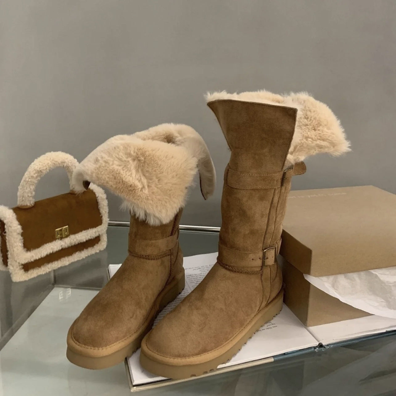 Women's Fleece-lined Thick Long Winter Wear Bottom Suede Snow Boots