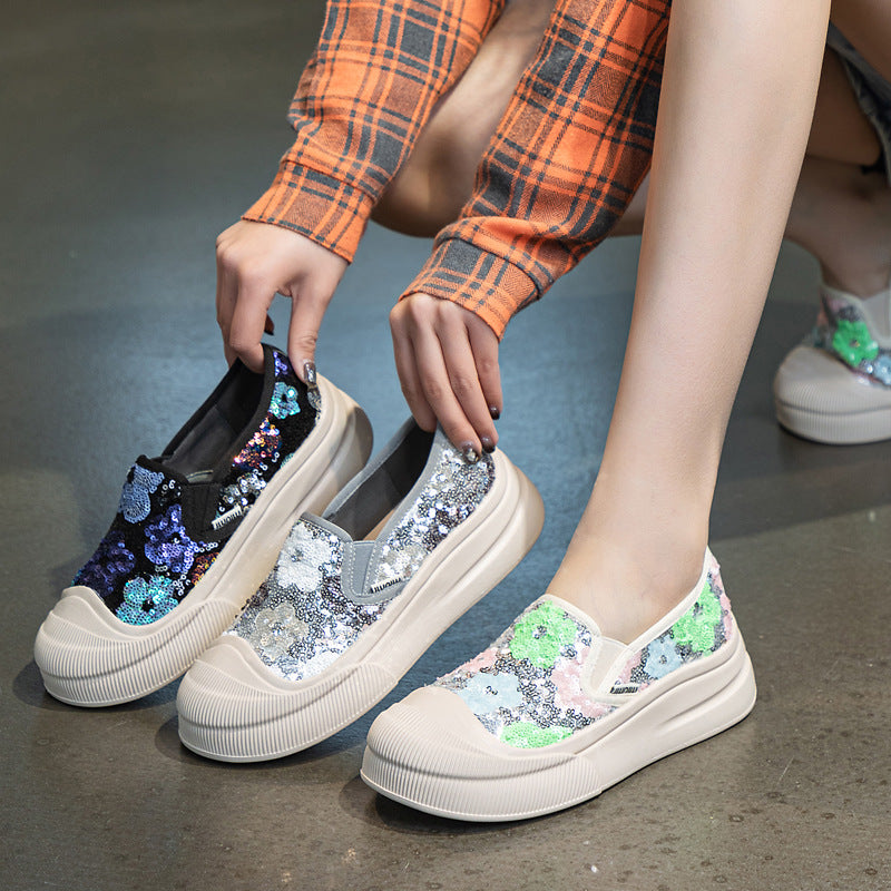 Women's Mandarin Duck Fisherman Sequined Genuine Platform Soft Casual Shoes