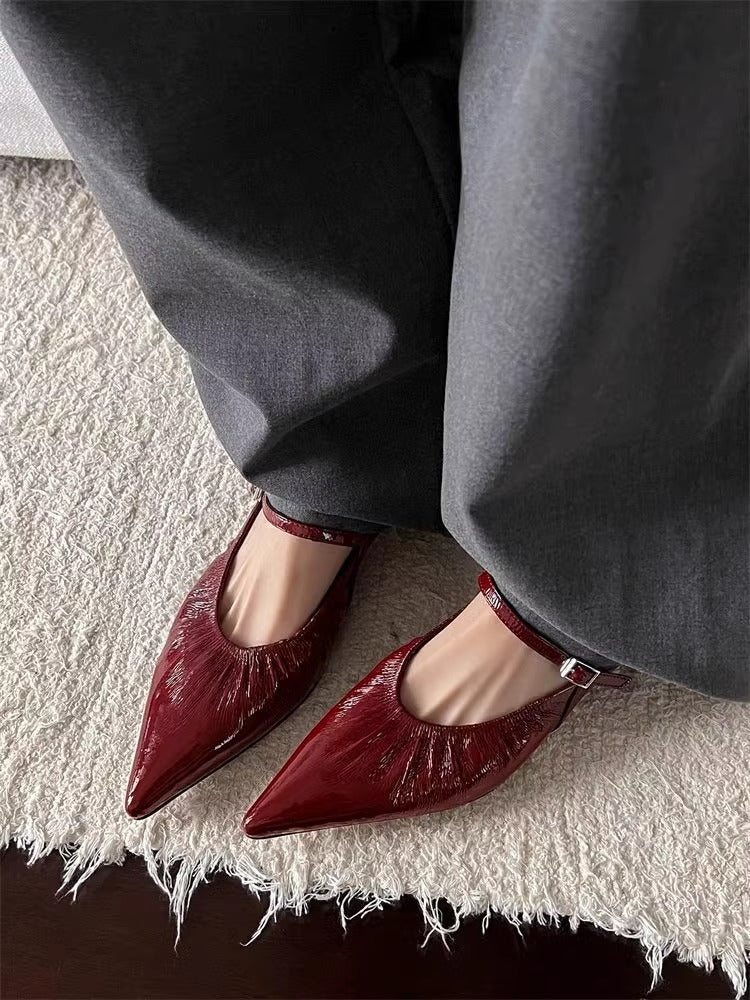 Women's Sheepskin Pointed Toe Mary Jane With Chunky Flat Shallow Women's Fashion Shoes