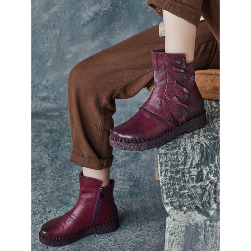 Women's Ethnic Style Vintage Cowhide Flat Ankle Boots