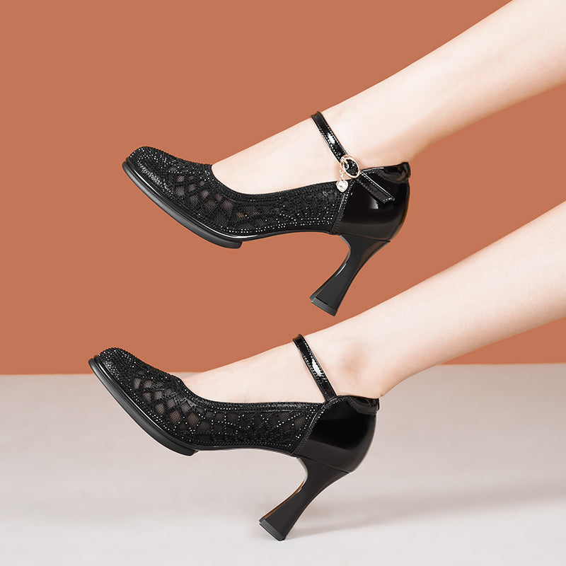 Women's Cheongsam Catwalk Dance Show Buckle Rhinestone Heels