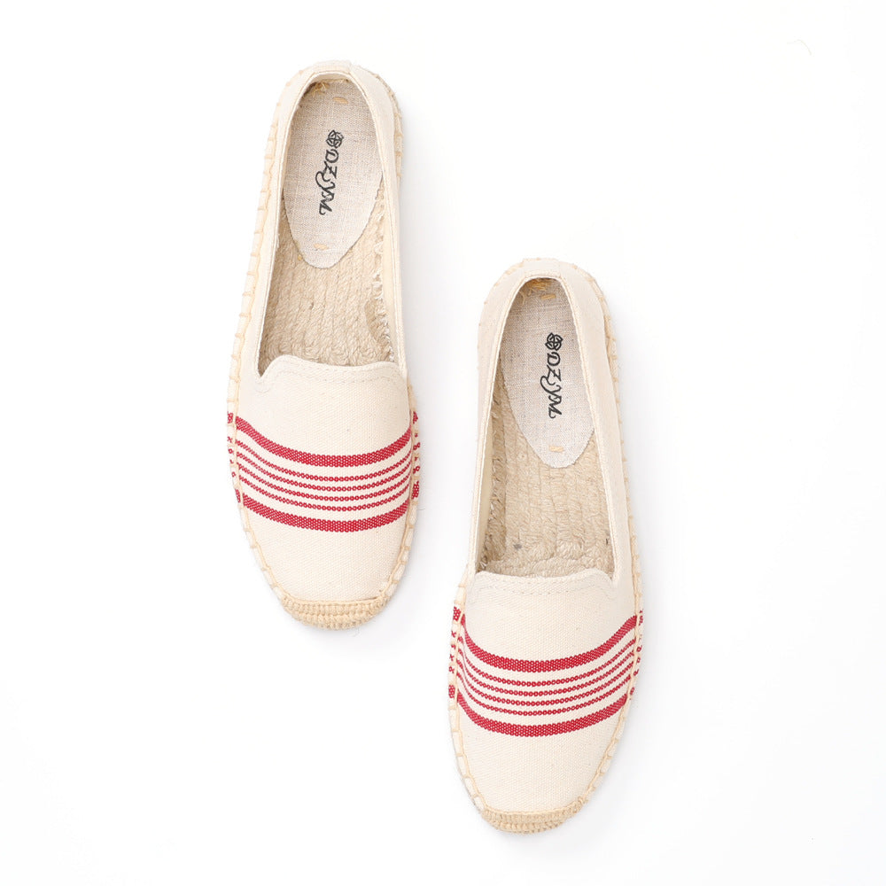 Women's Striped Breathable Hemp Bottom Fisherman Cotton Canvas Shoes