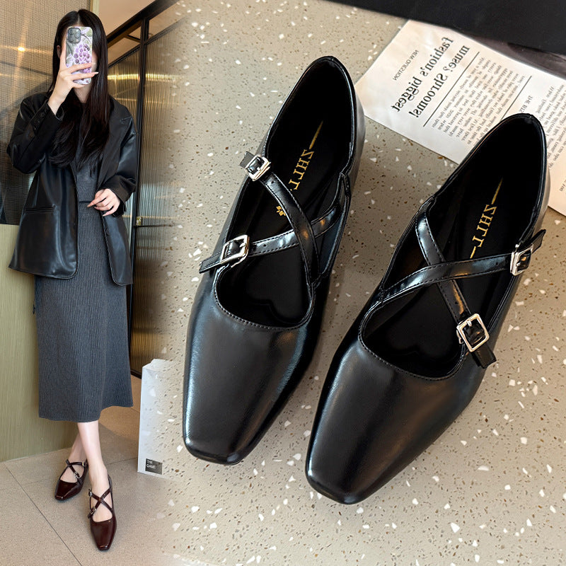 Women's Retro Small Wedge French Style Shallow Mouth Mary Jane Front Men's Shoes