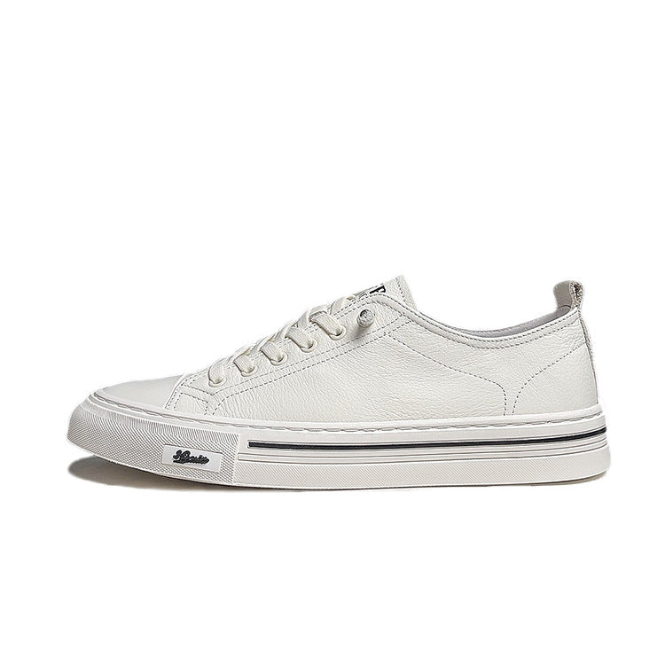 Men's Boys White Top Layer Cowhide Board Flat Sneakers