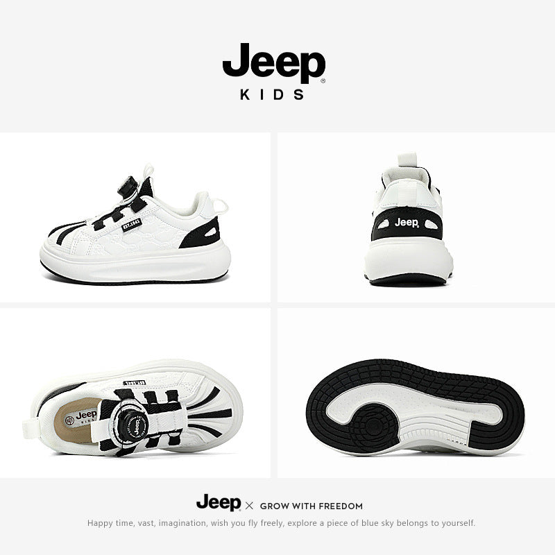 Children's Boy Medium Large Running Button White Sneakers