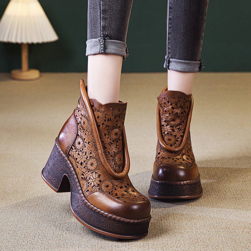 Women's High Artistic Carved Hollow Hole Genuine Heels