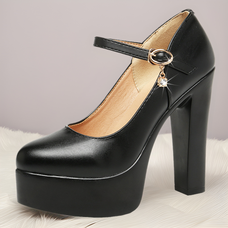 Women's Roll Chunky Waterproof Platform High Model Catwalk Show Genuine Workplace Heels