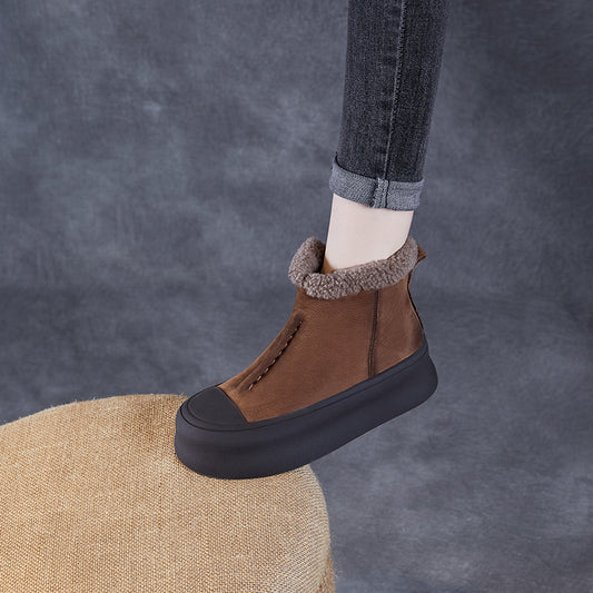 Women's Retro Cotton Veet Padded Genuine Platform Snow Boots