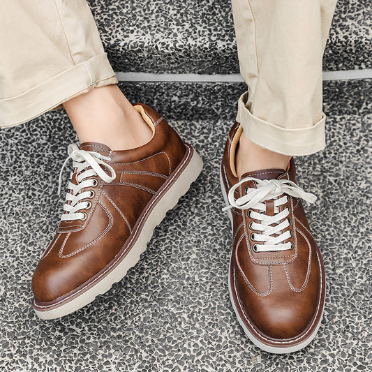 Men's Thick-soled British Style Derby Oxford White Leather Shoes
