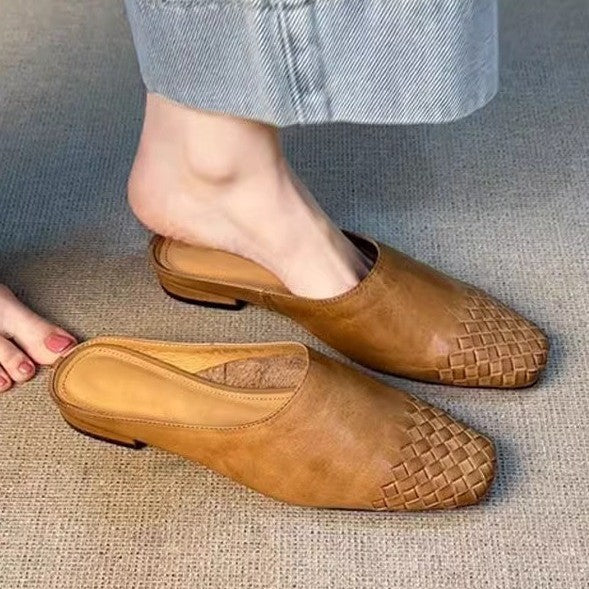 Women's French Style Vintage Weave Closed Toe Half Fashion Slippers