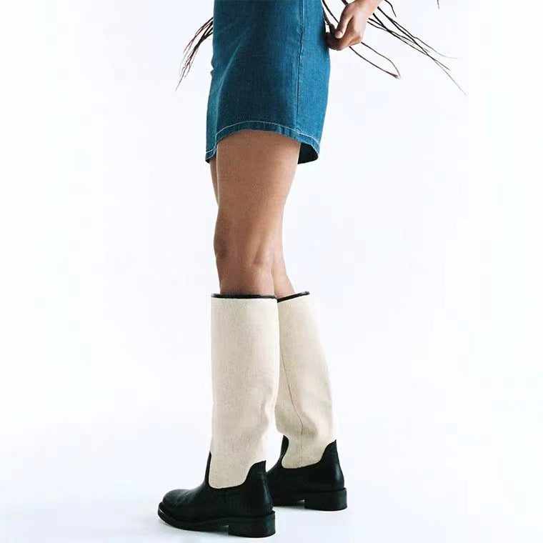 Matching Below The Knee Round Head Chunky Heels