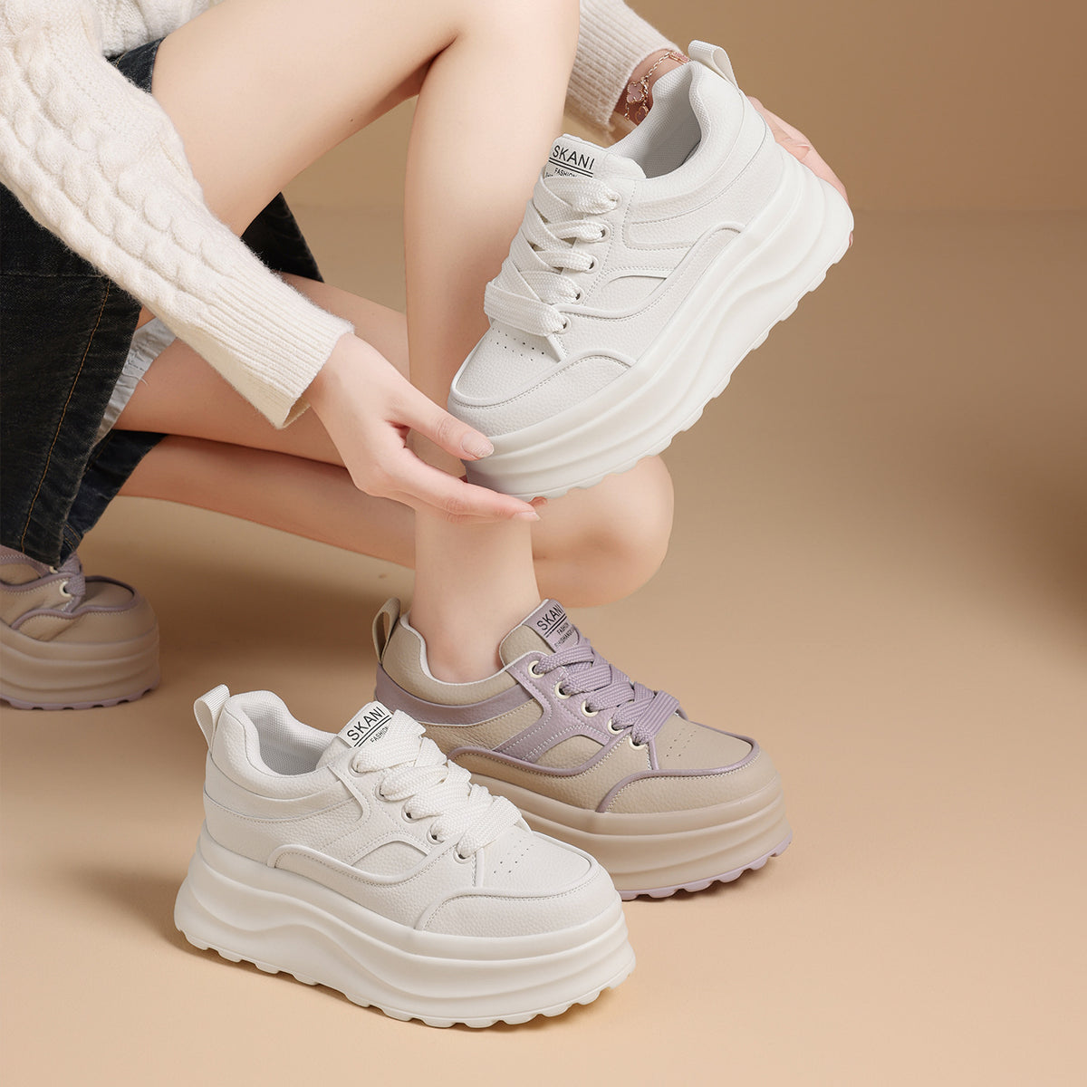 Women's Height Increasing Insole Platform White Lace Up Classic Versatile Small Women's Casual Shoes