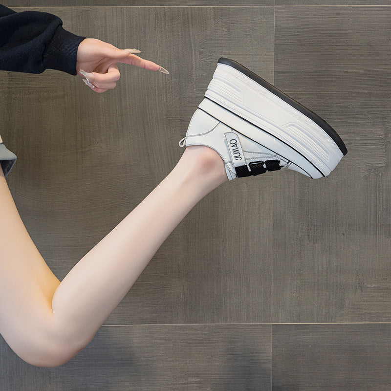 Women's Spring Velcro White Height Increasing Cm Comfortable Casual Shoes