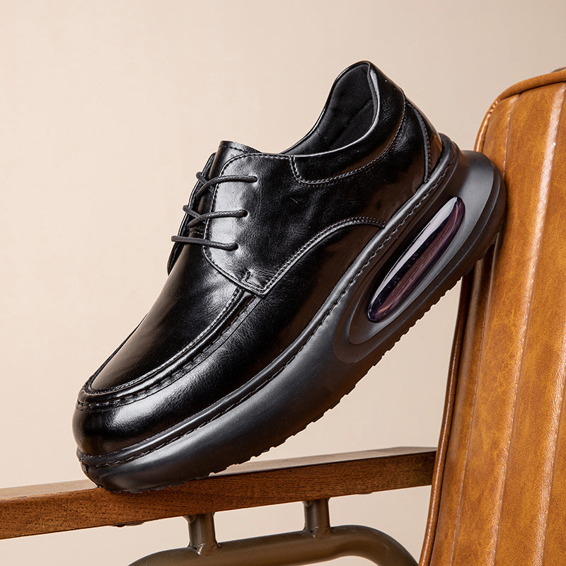 Men's Spring Air Cushion Genuine Business British Thick Bottom Breathable Heightened Men's Casual Leather Shoes