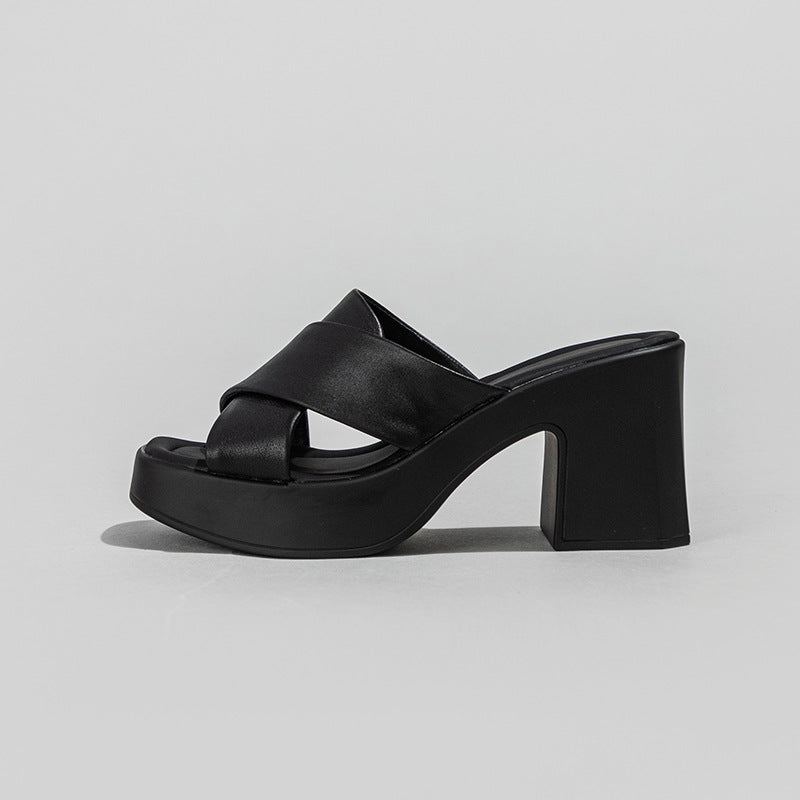 Women's Summer Thick-soled High-heeled Open Toe Flip-flops Sandals