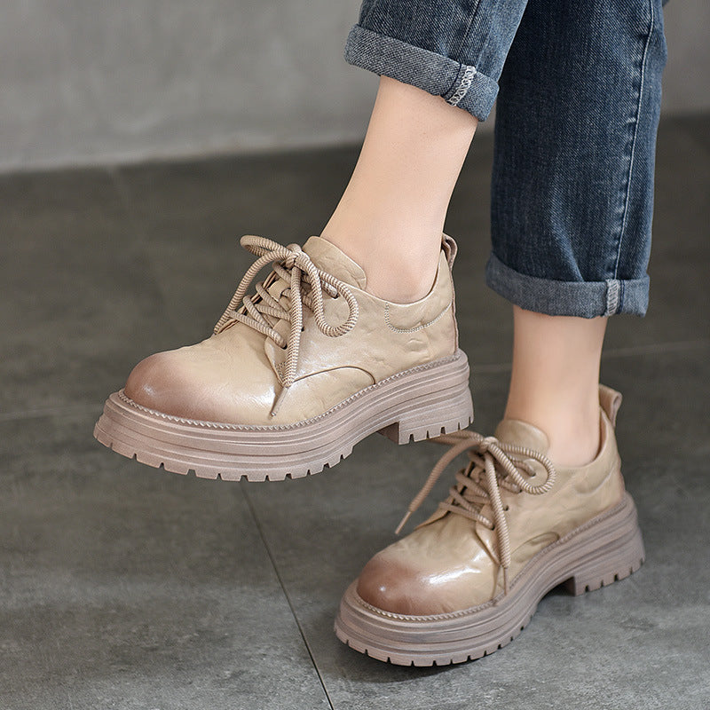 Women's Layer Cowhide Round Toe Pumps Low Cut Women's Casual Shoes