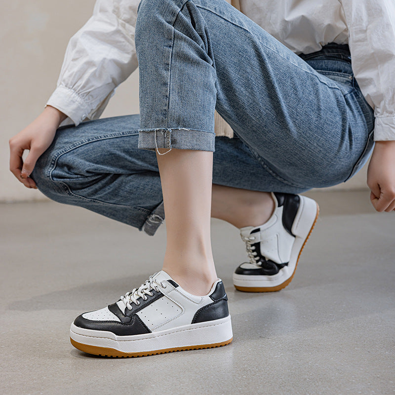 Top Layer Cowhide Platform White Sheepskin Lining Women's Casual Shoes