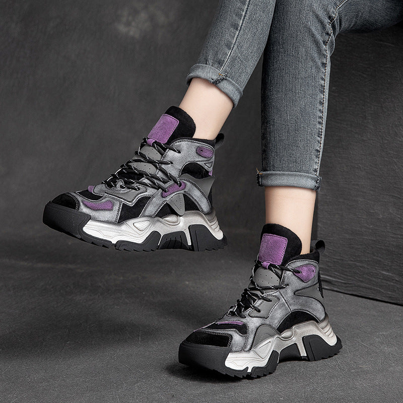 Women's Martin Fleece-lined Color Matching Thick Bottom Contrast Retro Boots
