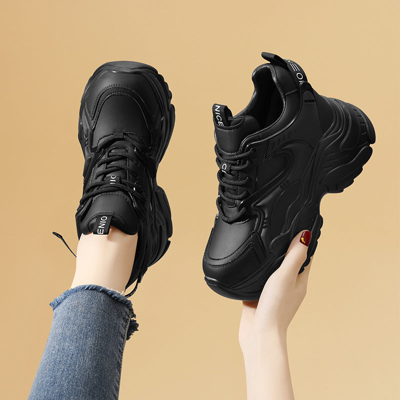 Women's Sports Platform Black Daddy Height Increasing Sneakers