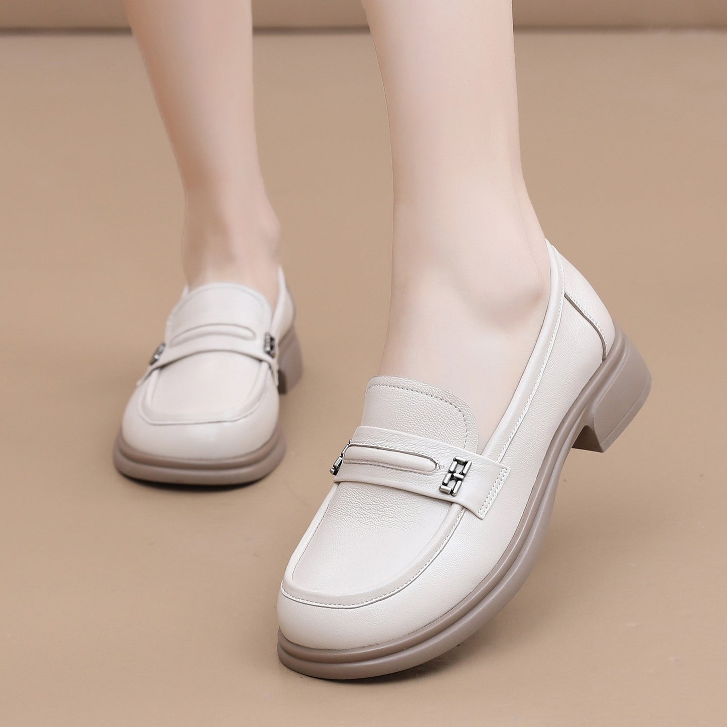 Genuine Thick Bottom Round Toe British Loafers