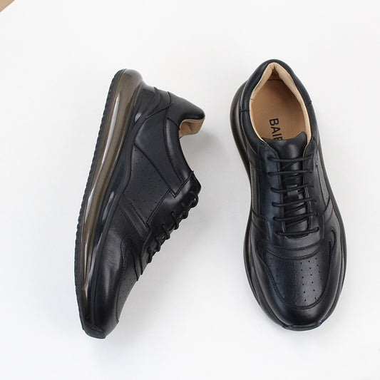 Men's First Layer Cowhide Running Thick Bottom Sneakers