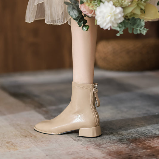 Women's Toe Chunky Short Back Zipper Skinny Boots