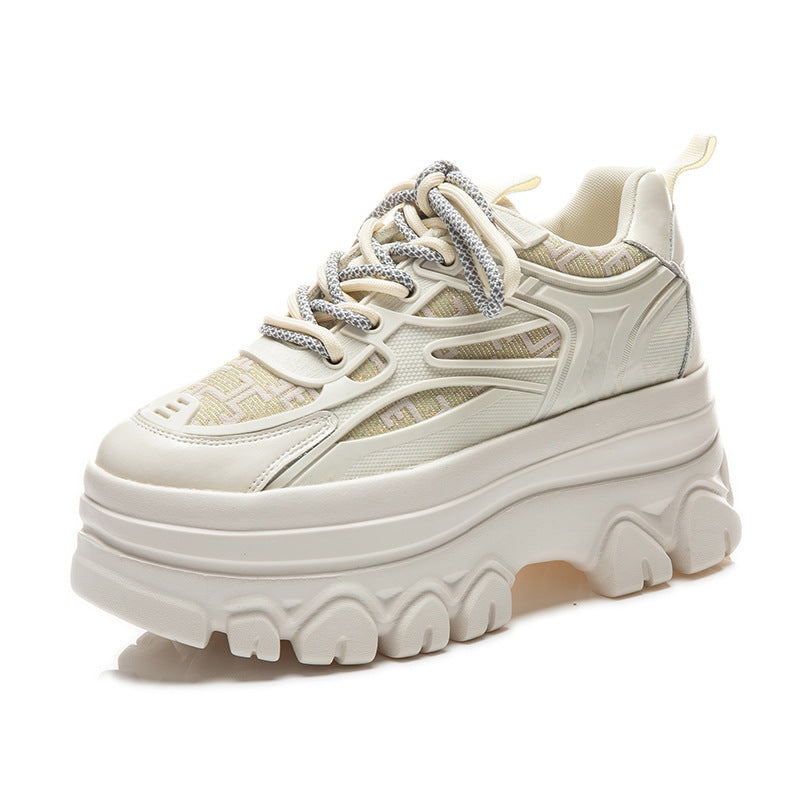 Women's Spring Platform Dad Versatile Hidden White Genuine Fried Women's Casual Shoes