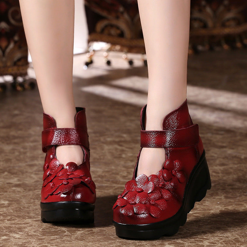 Women's Vintage Handmade Flower Mom Booties Fashion Boots