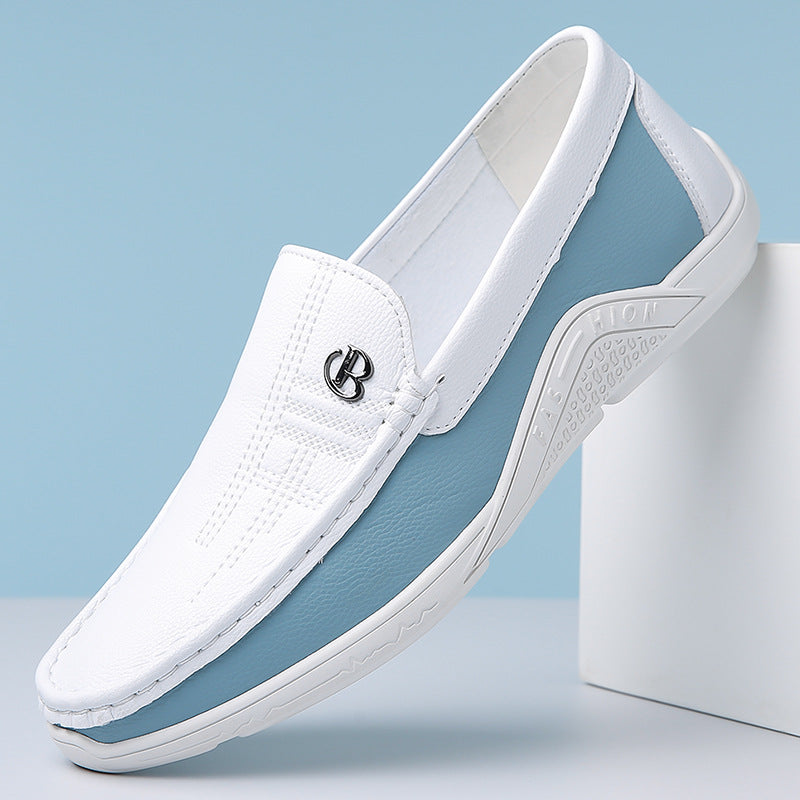 Men's Extra Large Size White Slip-on Leather Shoes
