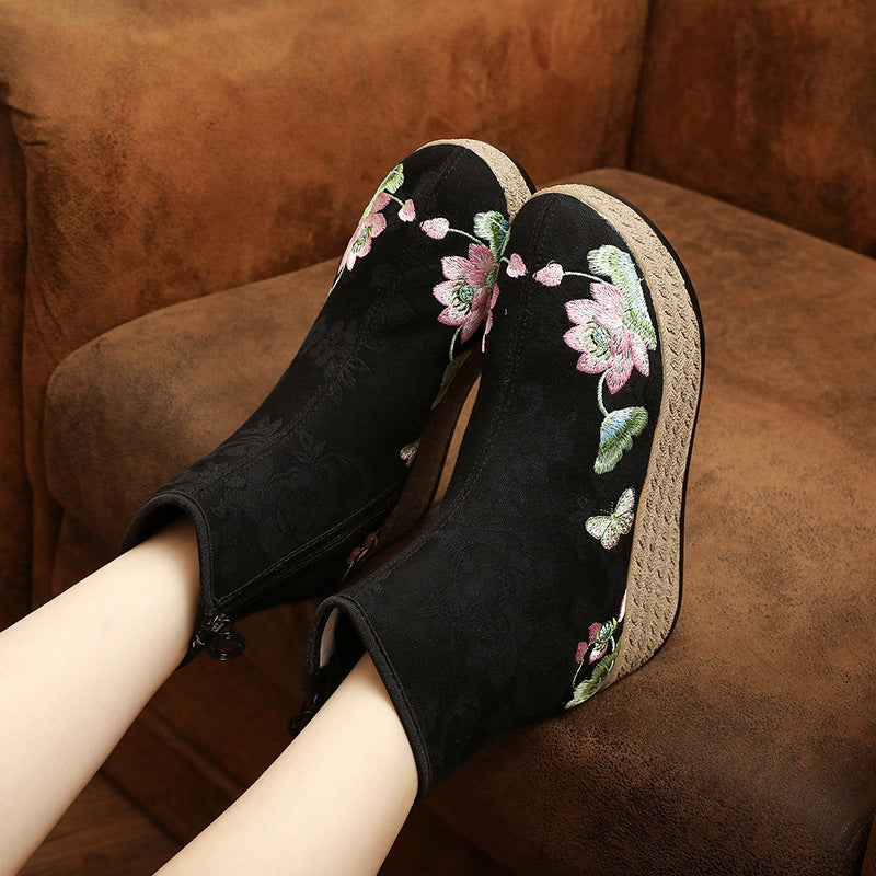Jacquard Ethnic Style Fleece-lined Cotton Gold Mink Veet Lining Women's Shoes