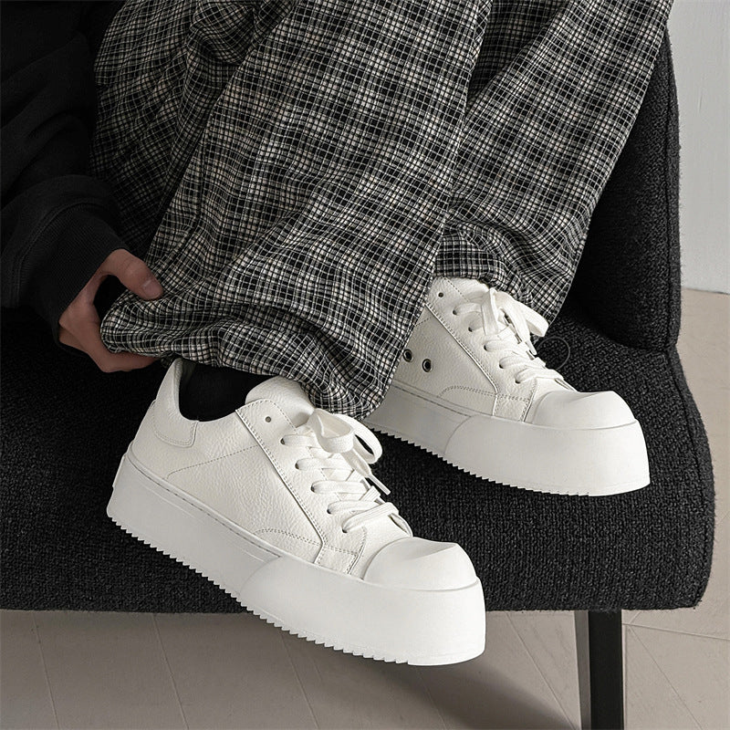 Men's Design Simple Personalized Platform Trendy White Sneakers