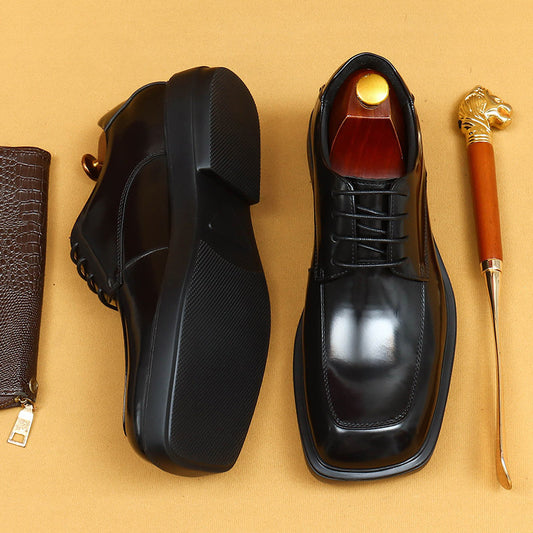 Men's Shiny Square Toe Platform British Patent Leather Shoes