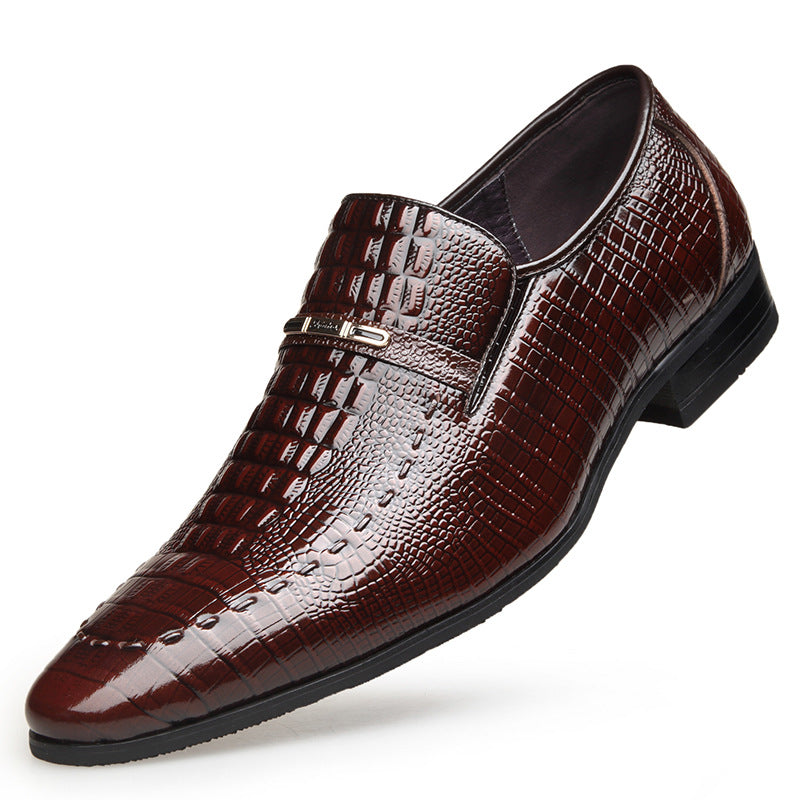 Men's Formal Wear Height Increasing Green Crocodile Pattern Korean Style Pointed Men's Business Leather Shoes