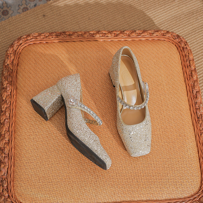 Women's French Style Mary Jane Autumn Shining Great Word With Square Women's Fashion Shoes