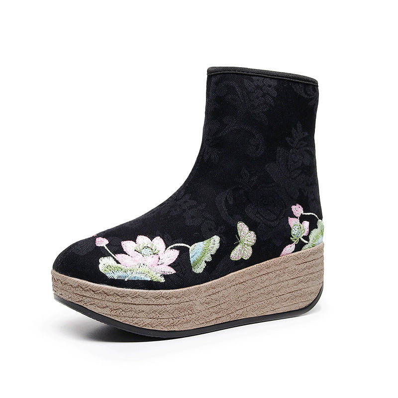 Jacquard Ethnic Style Fleece-lined Cotton Gold Mink Veet Lining Women's Shoes