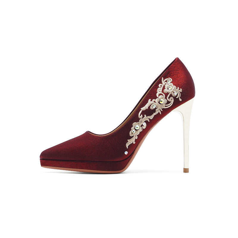 Low-cut High Female Pointed Toe Stiletto Waterproof Platform Women's Fashion Shoes
