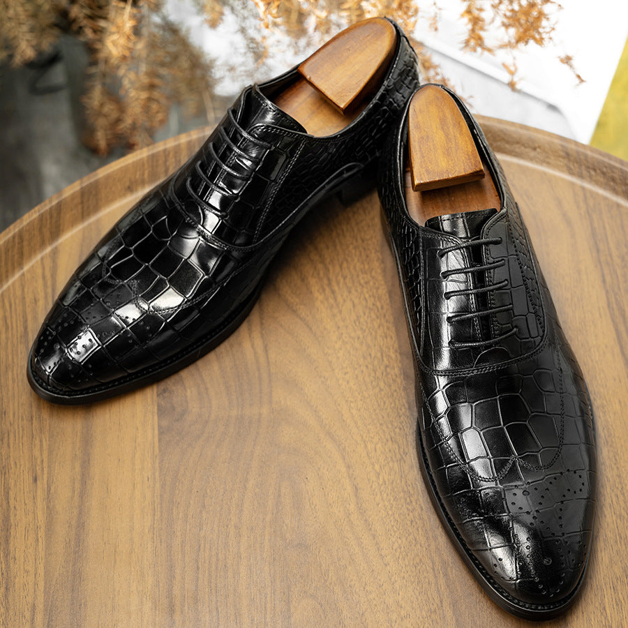 Men's Quality British Brogue Green Carved Business Leather Shoes