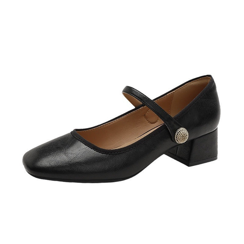 Women's Sheepskin Version French Genuine Mary Jane Retro Word Heels