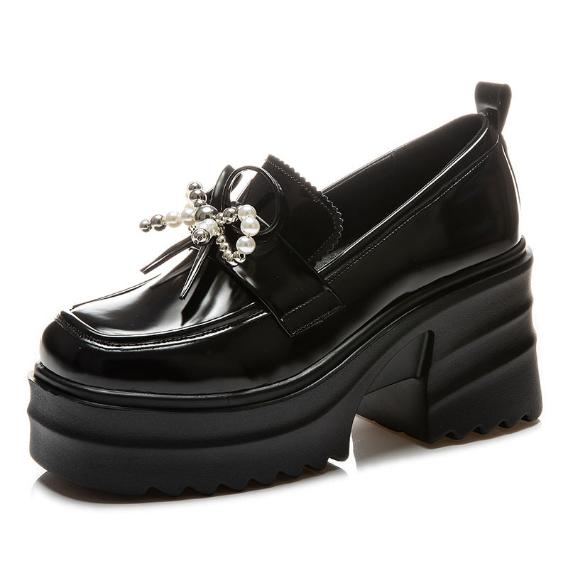 Women's Fleece-lined Thick-soled British Style Slip-on Bow Loafers