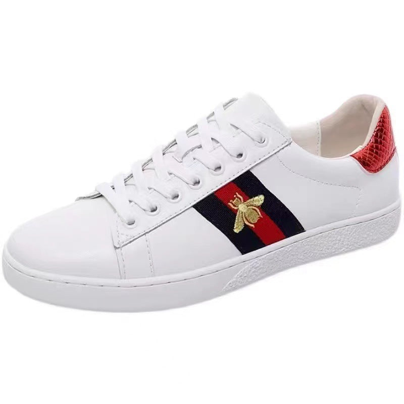 Women's & Men's Embroidered Genuine Bee White Sports Love Casual Shoes
