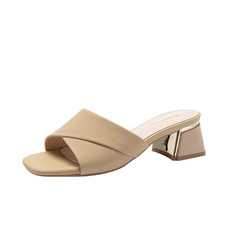 Women's Summer Elegant Square Toe Chunky Commute Heels