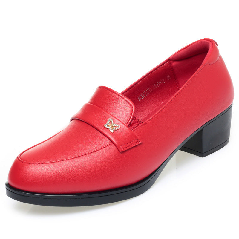 Women's High Mother Genuine Soft Bottom Black Chunky Women's Shoes